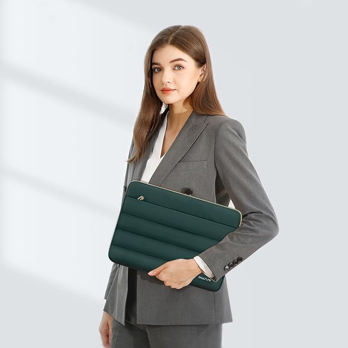 MOSISO 13.3 inch Laptop Case, 13-13.3 inch Puffy Laptop Sleeve Compatible with MacBook Air 13 13.6 M4 M3 M2 M1/Pro 13/Pro 14, HP Dell ASUS Lenovo,Polyester Horizontal Bag with Small Case,Peacock Green