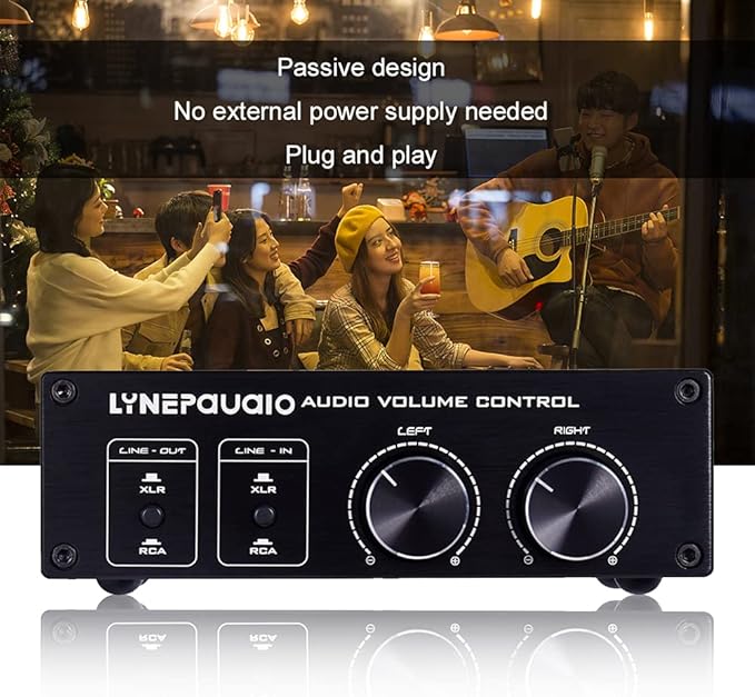Volume Controller, Audio Volume Control Box, Passive Audio Volume Controller with Fully-Balanced & Single-Ended Mode XLR & RCA Interface for Home Stereo System Pre-Amplifier Speaker