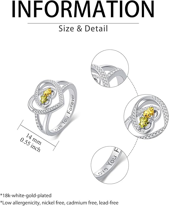 Valentine's Day Gifts for Women Birthstone Rings for Women Heart Statemet Engagement Eternity Wedding Promise Rings Jewelry Anniversary Christmas Valentine Mothers Day Birthday Gifts for Wife Her Girlfriend