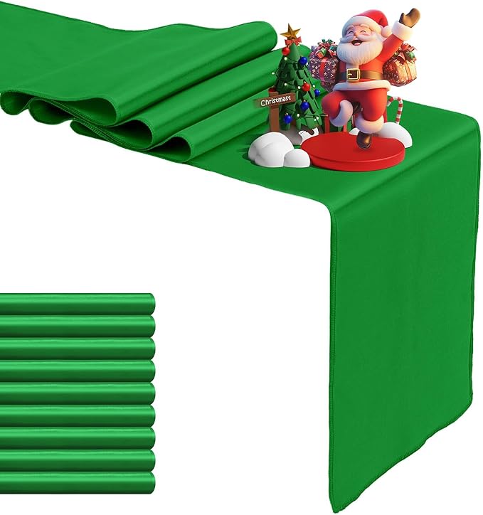 10 Pack Satin Table Runner 12 x 108 Inch Long,Satin Silk Table Runner for Wedding,Birthday Party and Banquet Decoration,Emerald