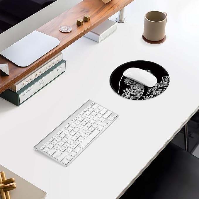 ITNRSIIET Mouse Pad Non-Slip Rubber Base Smooth Surface Stitched Edges Waterproof Durable Compatible with All Mice for Office & Gaming, Desk Accessory, Diameter 8.7 inch, Wave
