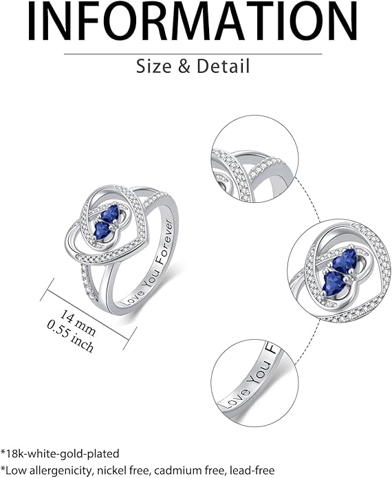 Valentine's Day Gifts for Women Birthstone Rings for Women Heart Statemet Engagement Eternity Wedding Promise Rings Jewelry Anniversary Christmas Valentine Mothers Day Birthday Gifts for Wife Her Girlfriend