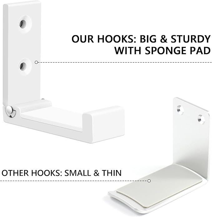 Folding Coat Hooks, 5pcs White Wall Hooks Heavy Duty for Hanging Coat Towel Backpack, Foldable Adhesive Hooks, Headphone Jacket Holder, Aluminum Alloy Hook with Screws for Purse Hat Bag Keys