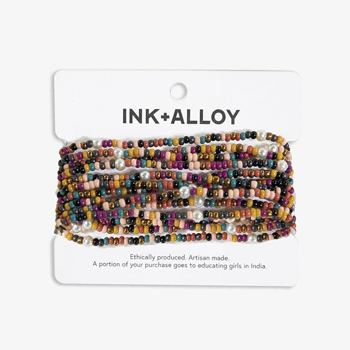 INK + ALLOY 10-Strand Stacking Beaded Bracelets for Women – Mixed Patterns Bracelet Stack - Adjustable Stretch Fit - Handmade Boho Bracelets for Women - Perfect for Any Occasion