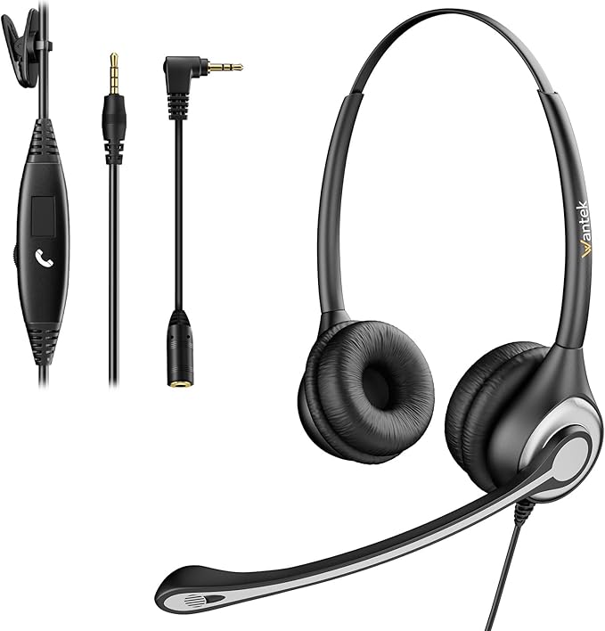Wantek Cell Phone Headset with Microphone Noise Cancelling, Wired 3.5mm Computer Headphone for iPhone Samsung Android PC Laptop Tablet Skype Call Center Home Office, Ultra Comfort(F602J35)
