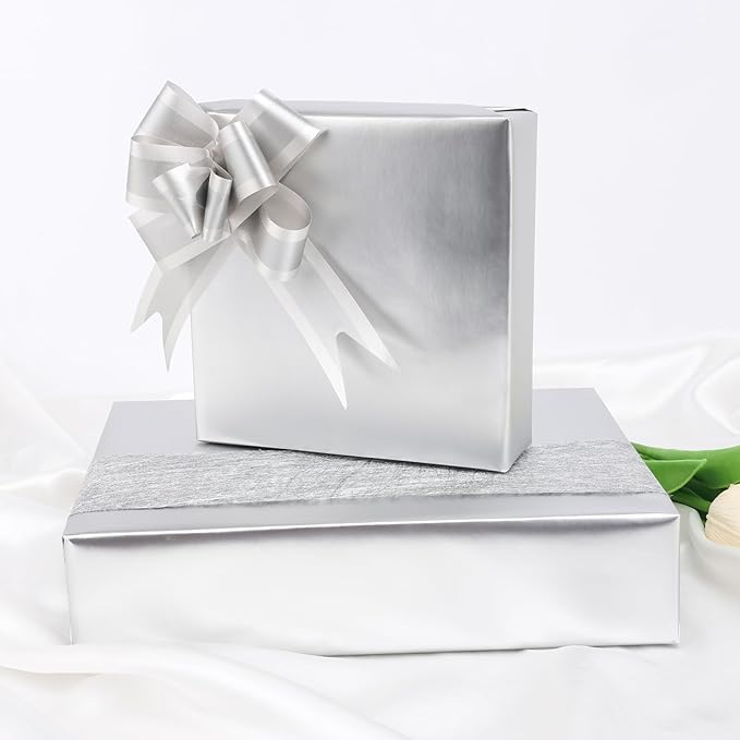 NESCCI Matte Metal Silvery Wrapping Paper, Solid Color Paper-2 Roll,17 Inches X 32.8 Feet Per Roll,Gift Wrapping Paper,Perfect for Wedding,Valentine's Day, Birthday,Baby Shower