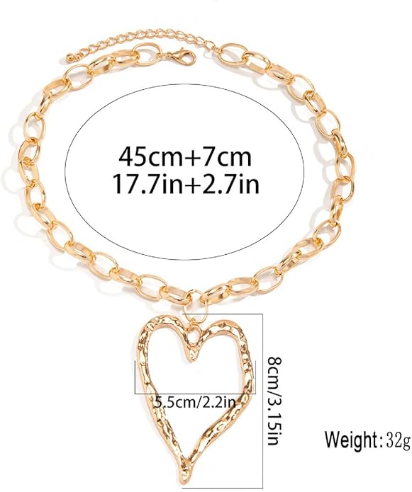Chunky Gold Necklace Big Heart Necklace for Women Silver Large Statement Necklaces Thick Bold Chain Puffy Love Heart Charm Necklaces for Women with OT Toggle Silver Chunky Gold Jewelry Trendy Valentine's Day Gift