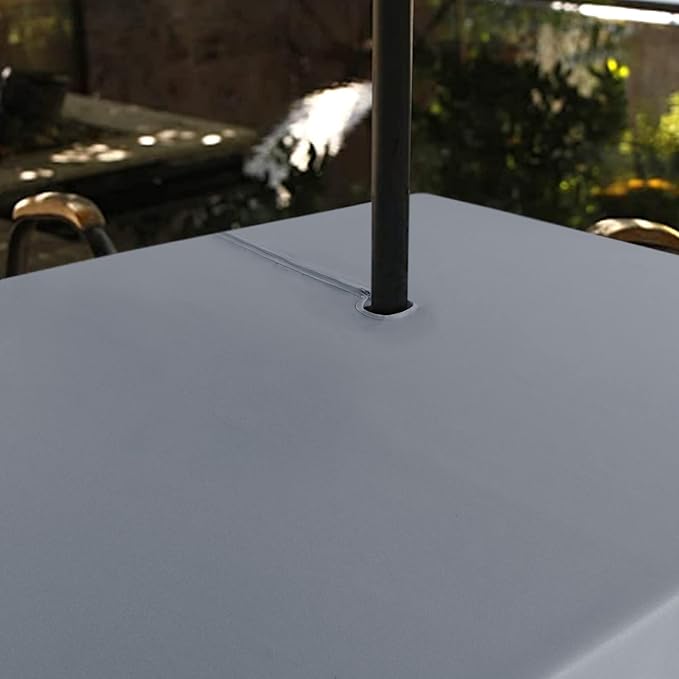 SARAFLORA Outdoor and Indoor Tablecloth -60x120 inch Silver, Wrinkle Free Washable Waterproof Table Cloth with Umbrella Hole and Zipper Rectangle Table Cover for Spring/Summer/Patio/Picnic/BBQS/Party