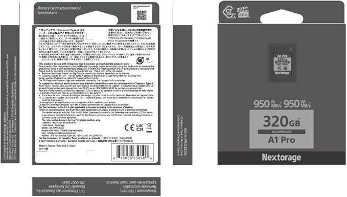 Nextorage Japan CFexpress Type A Card NX-A1PRO 320GB VPG 400 Urtla Fast Read 950MB/s Write 950MB/s
