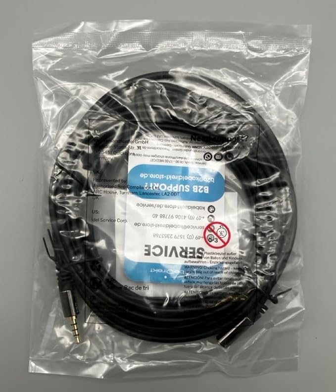 KabelDirekt – Headset Extension Cable – 15ft – Headphone Extension Cord with Break-Proof Metal Plug for Gaming Headsets & Headphones with Microphone, TRRS, 4-Pole, 3.5mm Male to Female