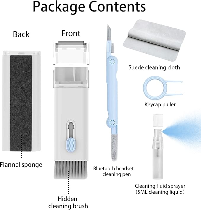 7 in 1 Electronic Cleaner Kit – Keyboard and Laptop Cleaning Kit with Brush for AirPods Pro, Phone, Computer, and Screen, Includes Bonus Flannel Cloth – Blue