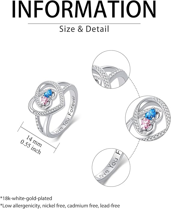 Valentine's Day Gifts for Women Birthstone Rings for Women Heart Statemet Engagement Eternity Wedding Promise Rings Jewelry Anniversary Christmas Valentine Mothers Day Birthday Gifts for Wife Her Girlfriend