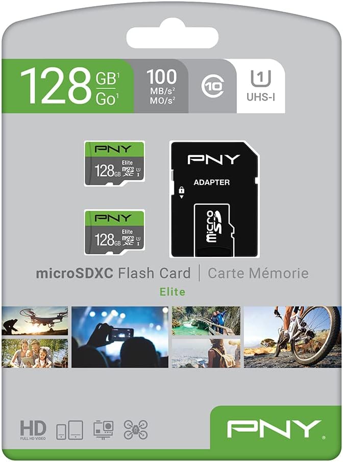 PNY 128GB Elite Class 10 U1 microSDXC Flash Memory Card - 100MB/s, Class 10, U1, Full HD, UHS-I, Micro SD (Pack of 2)