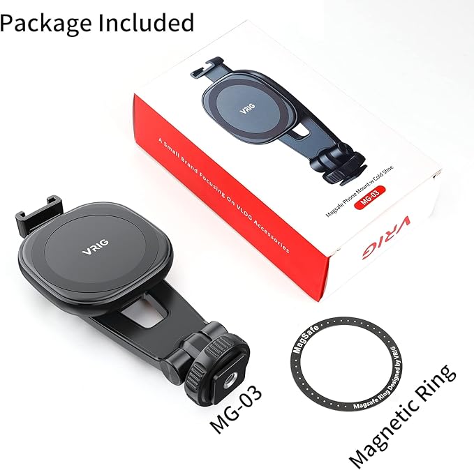 VRIG MG-03 Magnetic Phone Tripod Mount,Tripod Mount for Magsafe w Cold Shoe for iPhone 17.16.15.14.13.12 Series,Magnetic Ring Compatible with All Phones & All Cases,360° Rotation,for Tripods,Cameras