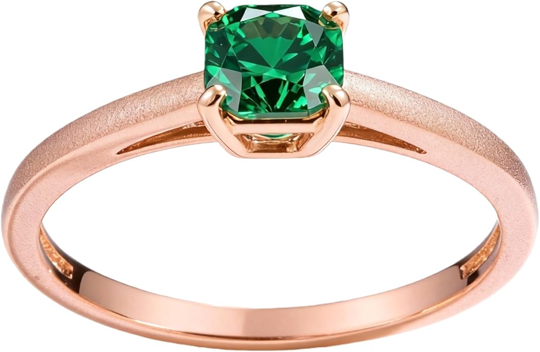14K Gold Emerald Square Cut Solitaire Ring for Women | Elegant Engagement, Wedding, Anniversary, Birthday Fine Jewelry | Classic 14 Karat Gold Setting