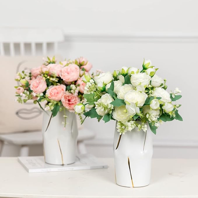 Floweroyal 12 Bunches Peony Artificial Flowers White Flowers Silk Peonies Bouquets for Wedding Party Table Centerpieces Floral Arrangement Home Kitchen Decor