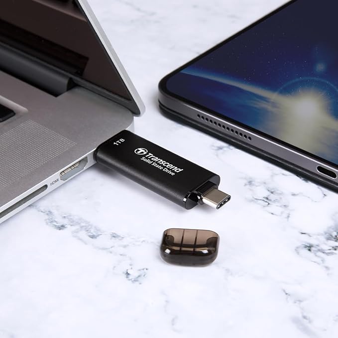 Transcend 256GB External SSD, Up to 1,050MB/s, Dual USB Flash Drive for iPhone&iPad&Mac, Windows&Android, Tablet&PC, Smart TV, USB 3.2 Gen 2 Thumb Drive Photo Stick, 2-in-1 Type C &Type A Memory Stick