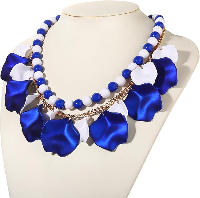 Flower Petal Necklace Earrings Set Layered Statement Beaded Jewelry Set for Women Summer Necklace Earrings