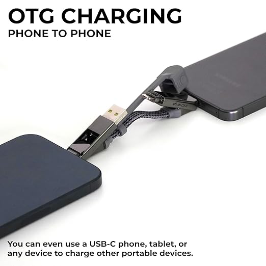 Rolling Square inCharge XS - 240W 4in1 Keyring Cable | Fast Charging & Data Transfer | Universal USB C/Lightning/USB Cable with Metal Housing | N52 Magnets | Eco-Friendly | Gray