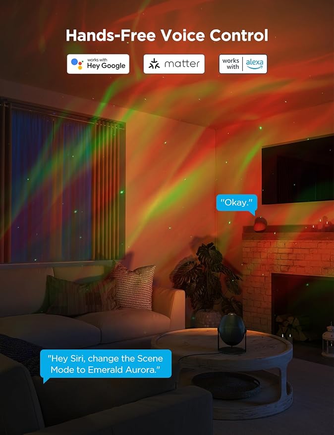 Govee Star Light Projector with 3 Aurora Flowing Effects, Star Projector Works with Matter, Alexa and Google Assistant, 16 Million Colors, 52 Scene Modes, Night Light Projector, Without Plug