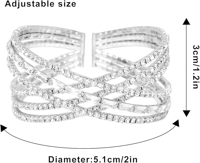 Rhinestone Bracelet Multilayer Cuff Bracelet Sparkling Crystal Layered Bridal Bracelets for Women
