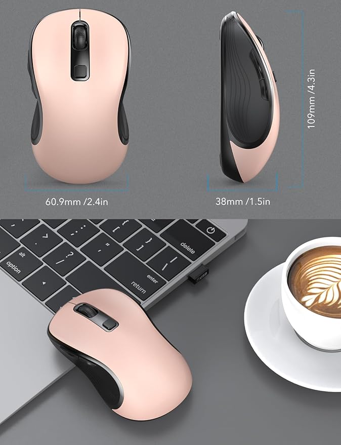 Trueque Wireless Mouse for Laptop, 2.4GHz Ergonomic Computer Mouse with Back & Forward Buttons, 3 Adjustable DPI Levels, 6 Buttons, Optical USB Cordless Mice for Windows Chromebook MacBook PC (Pink)