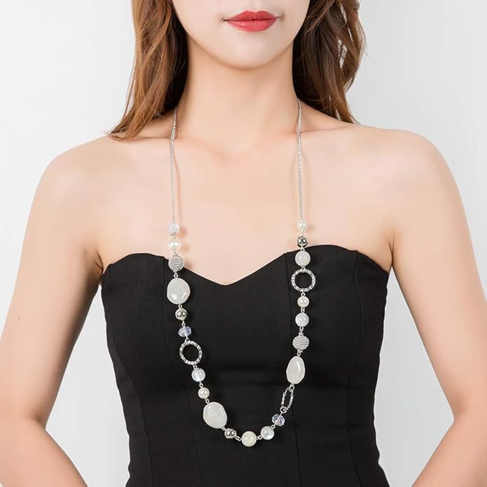 PEARL&CLUB Long Beaded Necklaces For Women - Sweater Chain Fashion Jewelry Necklace Gifts For Women