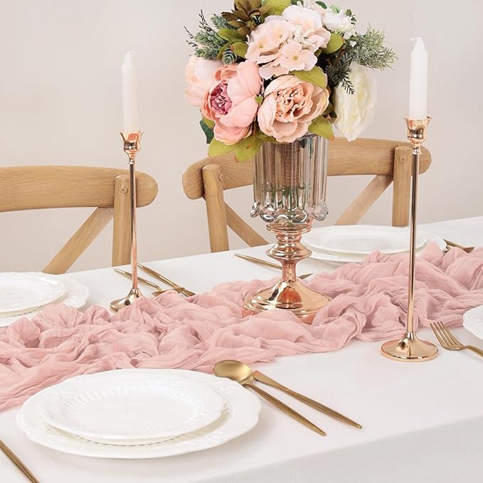 Dusty Pink Table Runner Cheesecloth Table Runner 4 Pack 10FT Rustic Spring Easter Table Runner 35 x 122 Inches Boho Decoration for Home Wedding Baby Shower Birthday Party