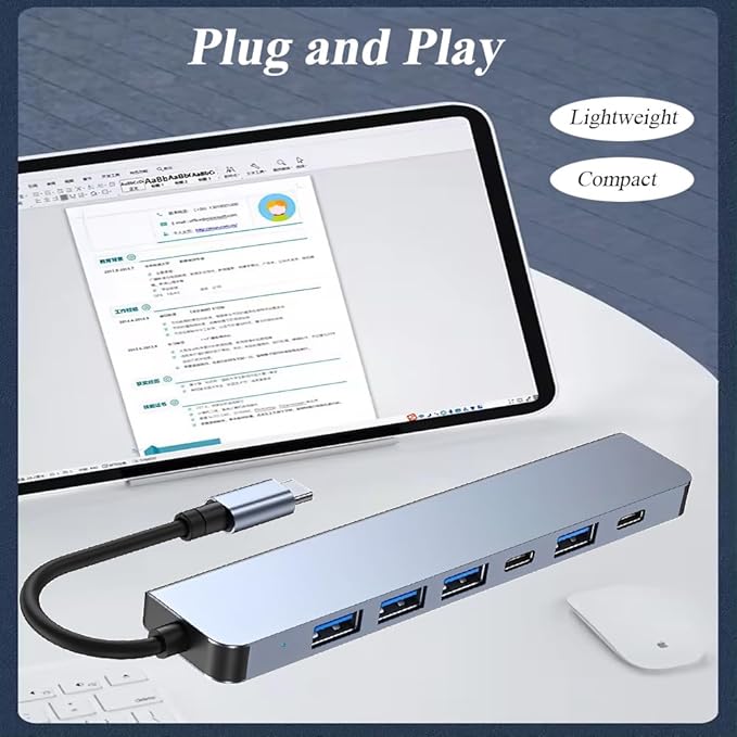 Multiport USB C Adapter, 7 in 1 USB C Docking Station with Fast Charging Port, Compatible with Laptop, Computer, Tablet, Keyboard and More