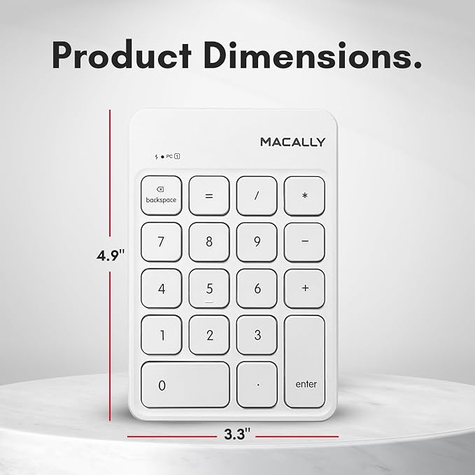 Macally USB C Wireless Number Pad | Numeric Keypad for Mac MacBook iMac | Wireless 10 Key for Laptop PC Computer Notebook Surface Chrome (2.4G USB) Perfect for Data Entry Numpad Number Keyboard