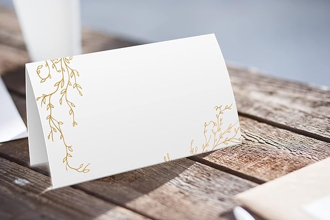Golden Leaf Food Tent Labels - 25 Pack Wedding & Banquet Table Cards - Perfect for Place Cards, Buffet Food Labels (FZ-a07)