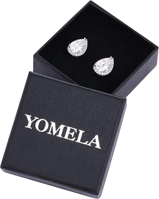 YOMELA Cubic Zirconia Earrings Studs, Halo CZ Birthstone Simulated Diamond Stud Earrings for Women