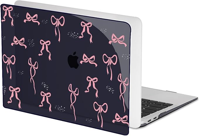 for 2020 2021 2022 MacBook Pro 13 inch Case M2 M1 A2338 A2289 A2251 with Touch Bar & Touch ID, Printed Pattern Plastic Hard Shell Case Keyboard Cover Screen Protector, Pink Bowknot Black