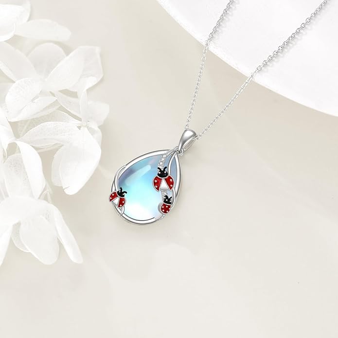 KQF Dragonfly/Butterlfy/Cat/Jellyfish/Bunny/Axolotl/Bee/Mermaid/Hummingbird/Elephant Necklace for Women Sterling Silver Moonstone Pendant Necklace Dragonfly Jewelry Gifts for Women