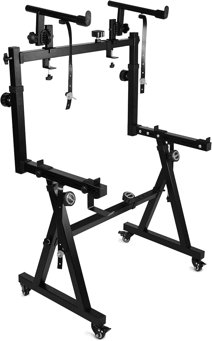 Dual Piano Keyboard Stand with 2nd Tier - Z Style Adjustable and Portable 2 Tier Heavy Duty Music Stand for Synths and Electric Digital Keyboards - Fits 54 61 88 Key Pianos