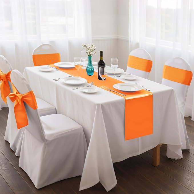5 Pack Satin Table Runner Orange 12 x 108 Inch Long,Satin Silk Table Runner for Wedding,Birthday Party and Banquet(Orange,5 Pack)