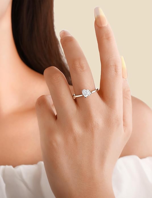 Elspeth 925 Sterling Silver Heart Engagement Ring for Women Heart Cut Cubic Zirconia Promise Ring Size 4-10