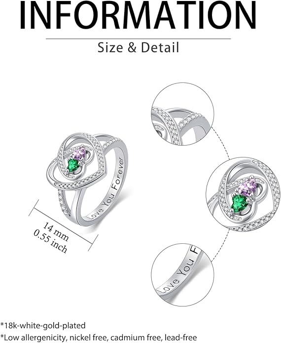 Valentine's Day Gifts for Women Birthstone Rings for Women Heart Statemet Engagement Eternity Wedding Promise Rings Jewelry Anniversary Christmas Valentine Mothers Day Birthday Gifts for Wife Her Girlfriend