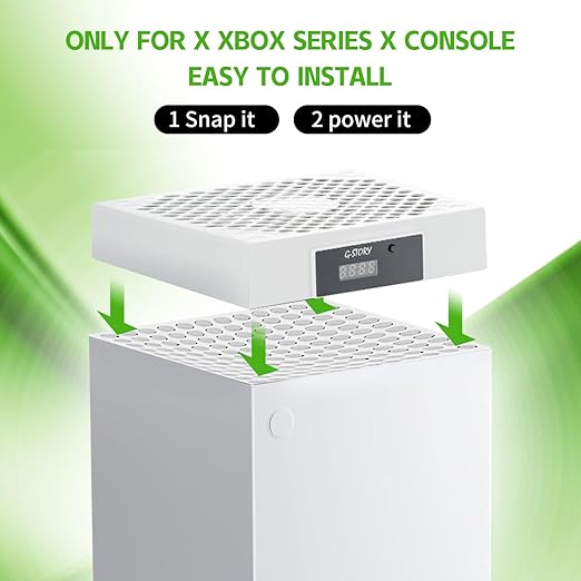 G-STORY Cooling Fan for Xbox Series X with Automatic Fan Speed Adjustable by Temperature, LED Display, High Performance Cooling, Low Noise, 3 Speed 1500/1750/2000RPM (140MM) with RGB LED (White)