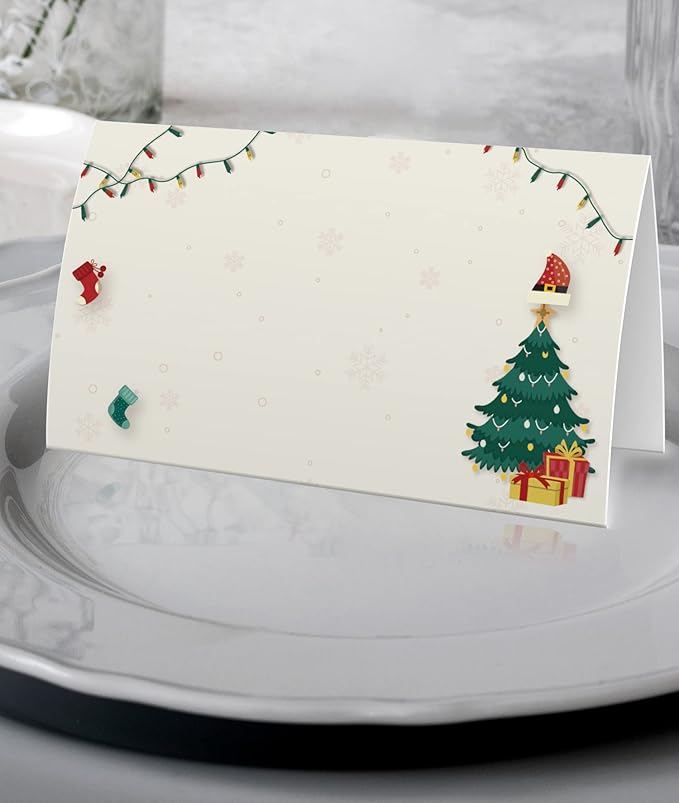 FZ-a86 Christmas Food Tent Labels (25 pack) - Table Place Cards, Perfect for Banquet, Buffet Food Label, Christmas Party