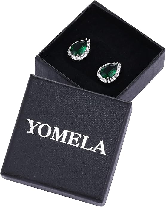 YOMELA Cubic Zirconia Earrings Studs, Halo CZ Birthstone Simulated Diamond Stud Earrings for Women