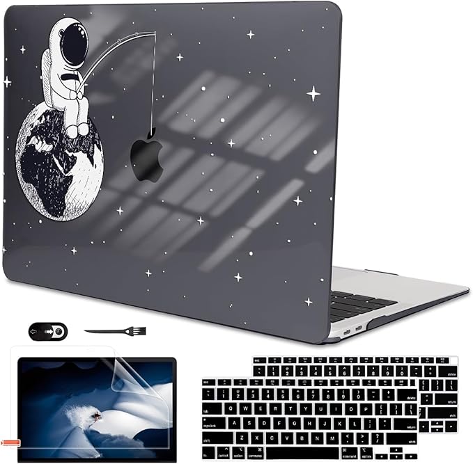 Compatible with MacBook Air 13 inch Case M1 A2337 A2179 A1932 Cover 2021 2020 2019 2018 Release with Retina Display & Touch ID, Crystal Black Pattern Plastic Hard Shell Case, Astronaut Earth