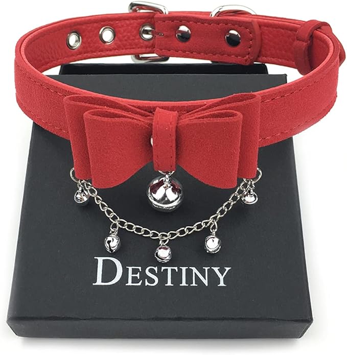 Destiny Love Bell Padlock Choker Collar Necklace Lolita Bow Collar Cat Kitty Velvet Necklace with Heart Lock and Key with Box for Women and Men