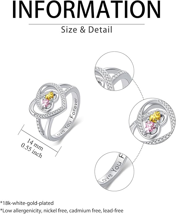 Valentine's Day Gifts for Women Birthstone Rings for Women Heart Statemet Engagement Eternity Wedding Promise Rings Jewelry Anniversary Christmas Valentine Mothers Day Birthday Gifts for Wife Her Girlfriend