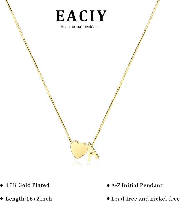 Valentines Day Gifts for Kids Women Teen Girls, 18K Gold Plated Letter A-Z Heart Initial Necklaces for Women Teen Girls Trendy Stuff Birthday Valentines Gifts for Her Mom Wife Jewelry