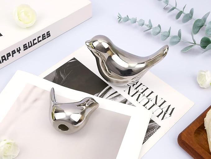 LAIDANLA Small Birds Statues Silver Modern Style Home Decor Birds Small Animal Sculpture for Living Room Office Desktop Shelf Coffee Table Bedroom(2pcs)