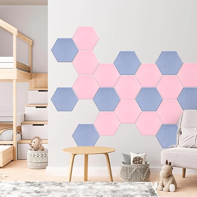 Mollywell Hexagon Acoustic Panels, High Density, Soundproofing, Decorative Noise Reduction Felt Wall Tiles for Ceilings, Home Office & Gaming Room (Cherry Blossom Pink), 14x12x0.4 Inch