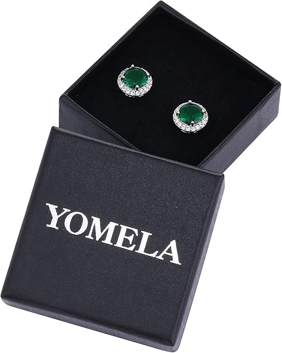 YOMELA Cubic Zirconia Earrings Studs, Halo CZ Birthstone Simulated Diamond Stud Earrings for Women