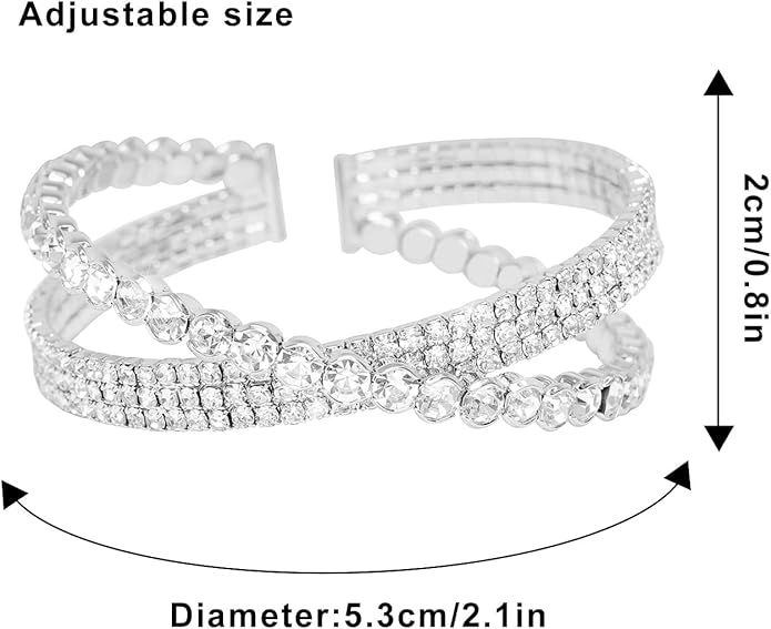 Rhinestone Bracelet Multilayer Cuff Bracelet Sparkling Crystal Layered Bridal Bracelets for Women