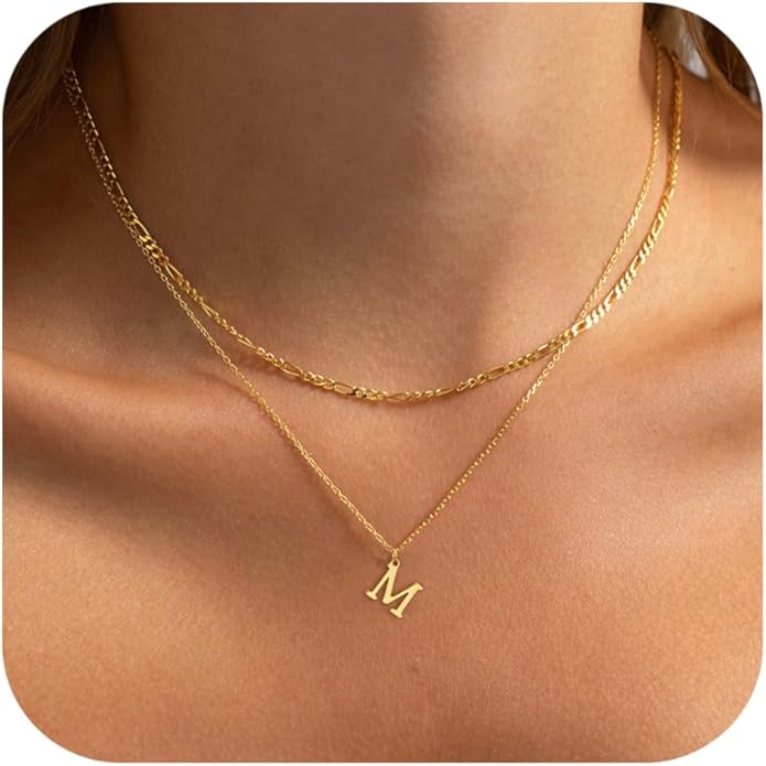 Initial Necklaces for Women Dainty Gold Silver Layered Letter Pendant Necklace Cute Figaro Chain Choker Necklace Personalized Trendy Stuff Jewelry Stack Gift for Women Her